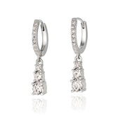 עגילים כסף תלויים משובצים זרקונים ושלושה זרקונים נופלים